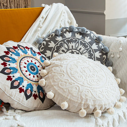 Global Artisan Handmade Boho Round Tassel Throw Pillows - Harmony Gallery