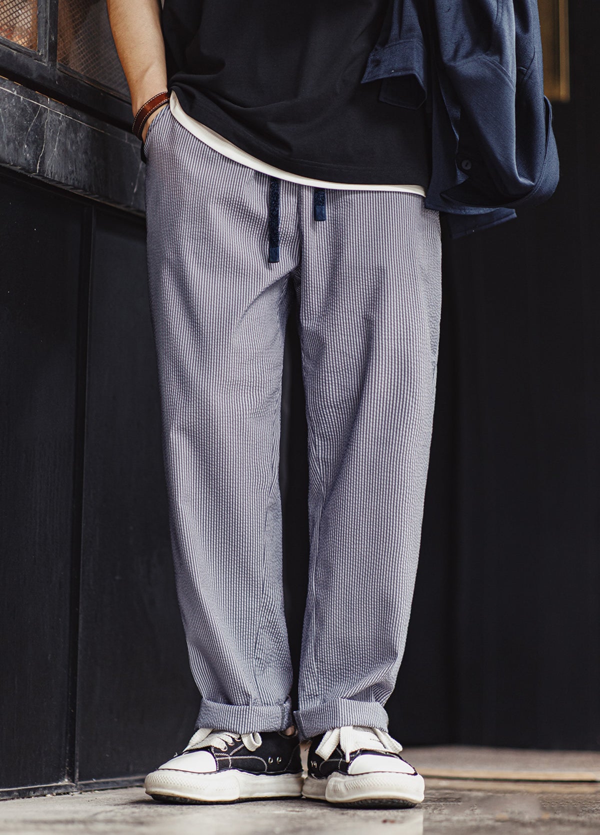 American Easy Pants Seersucker Elastic Waist Non-Iron Men's Trousers - Harmony Gallery