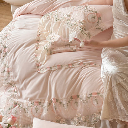 French Fleece Lace Trim Thickened Mattress High Density Four-Piece Bed Set - Harmony Gallery
