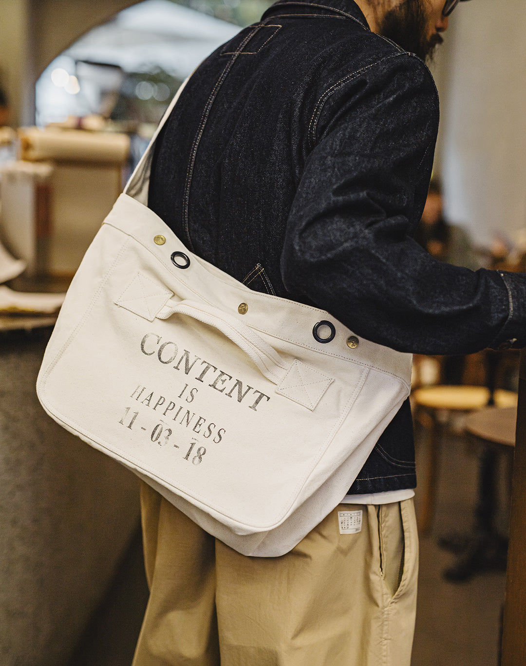 American Retro Motorcycle Large Capacity Canvas Messenger Printed Letter Men's Bag - Harmony Gallery
