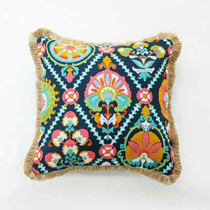 Vibrant Boho Fiesta Colorful Pom-Pom Embroidered Decorative Throw Pillows - Harmony Gallery