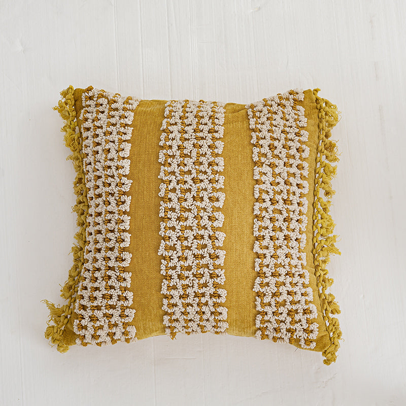 Golden Boho-Chic Tassel Vibrant Textured Decorative Throw Pillows - Harmony Gallery