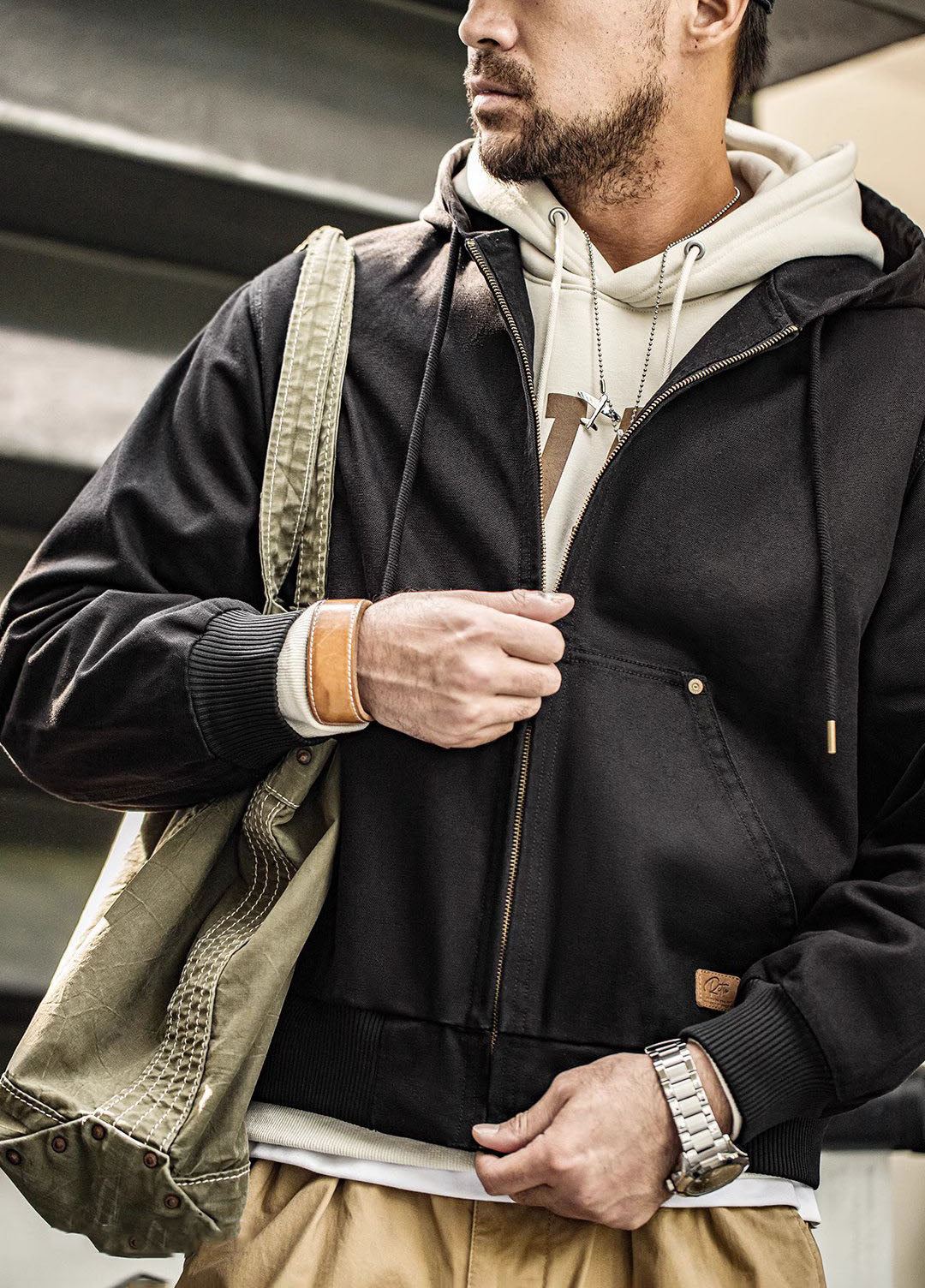 American Retro J130 Heavy Hooded Vintage Classic Canvas Men's Jacket - Harmony Gallery