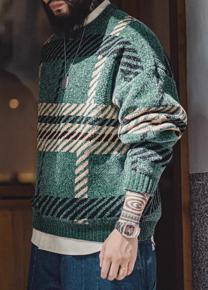 American Retro Chenille Christmas Couple Thick Warm Base Fleece Men's Sweater - Harmony Gallery