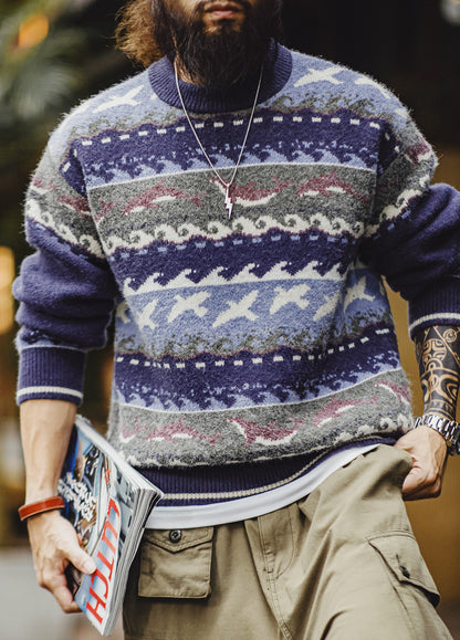 American Retro Fair Isle Pullover Thick Warm Outerwear Knitwear Men's Sweater - Harmony Gallery