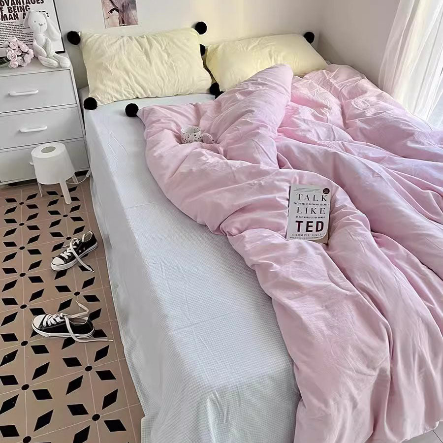 Girly Heart Student Pure Cotton Four-Piece Contrasting Color Bed Set - Harmony Gallery