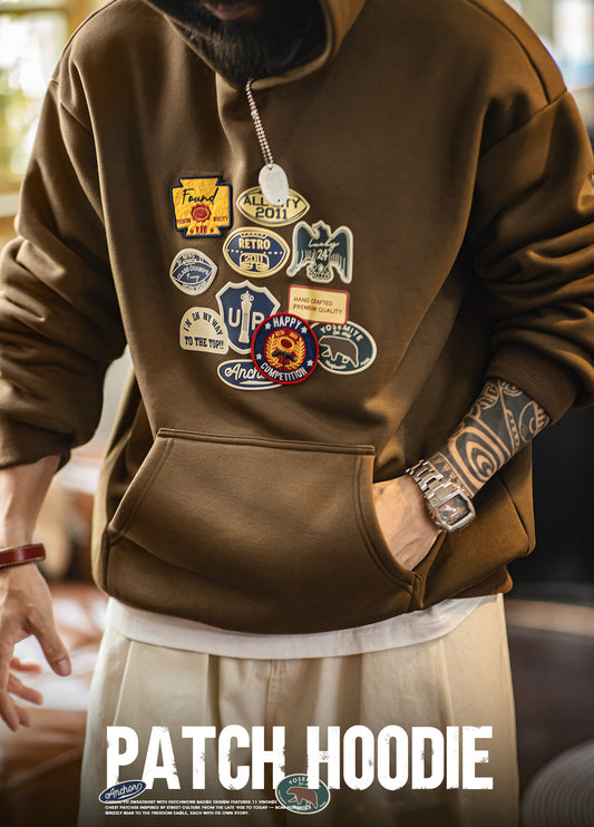 American Badge With Fleece Lining Micro-Elasticity Loose-Fitting Men's Sweater - Harmony Gallery