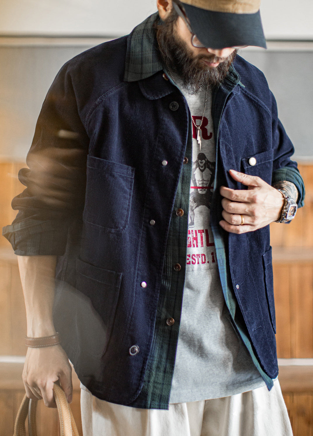 American Retro Corduroy Four-Pocket Hunting Short Thin Men's Jacket - Harmony Gallery