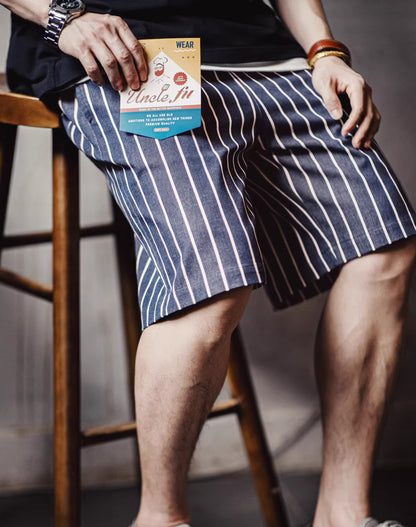 American Retro Denim Vertical Chef Contrast Color Blended Men's Shorts - Harmony Gallery