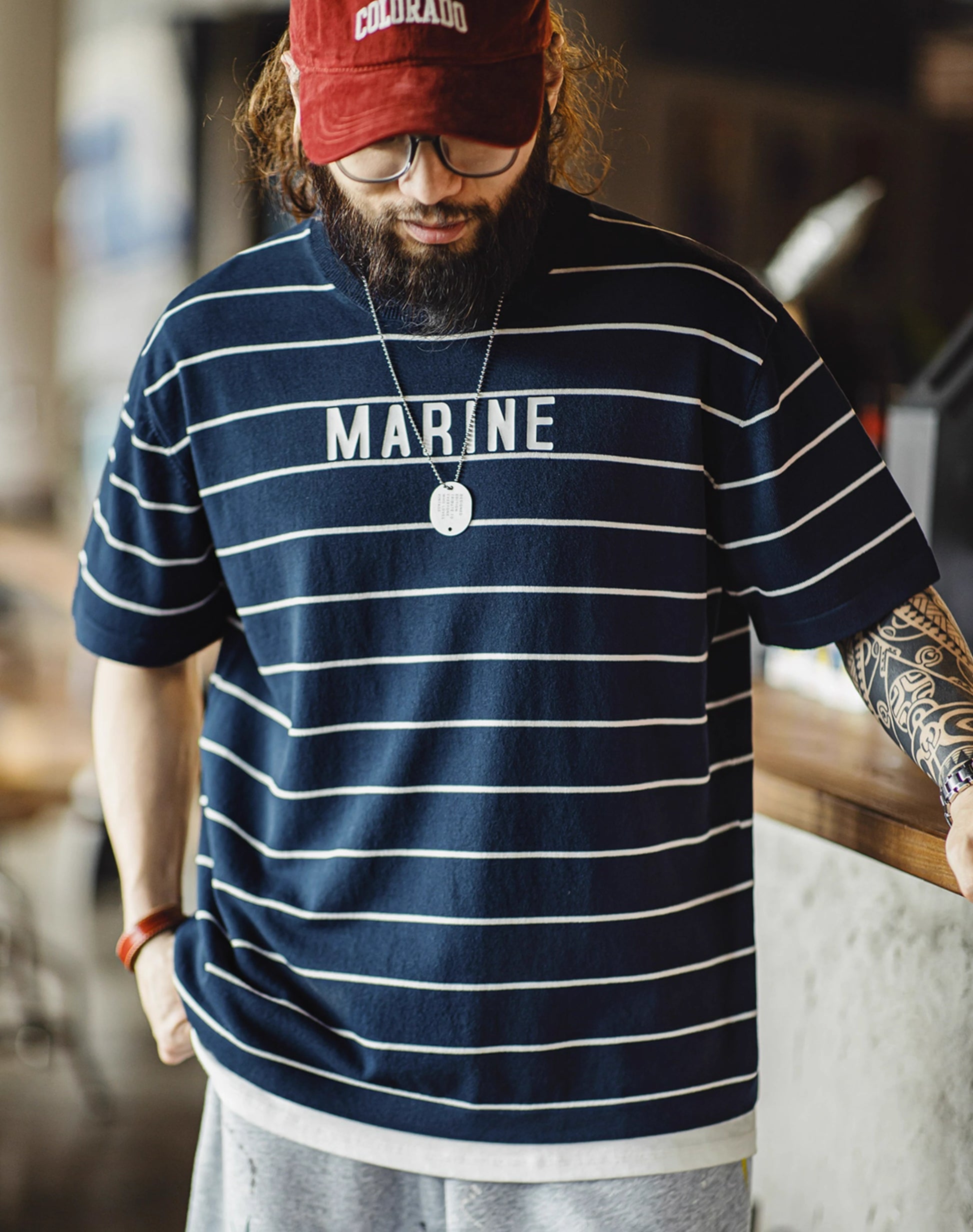 American Retro Contrast Letter Print Half-Sleeved Sailor Men's T-Shirt - Harmony Gallery