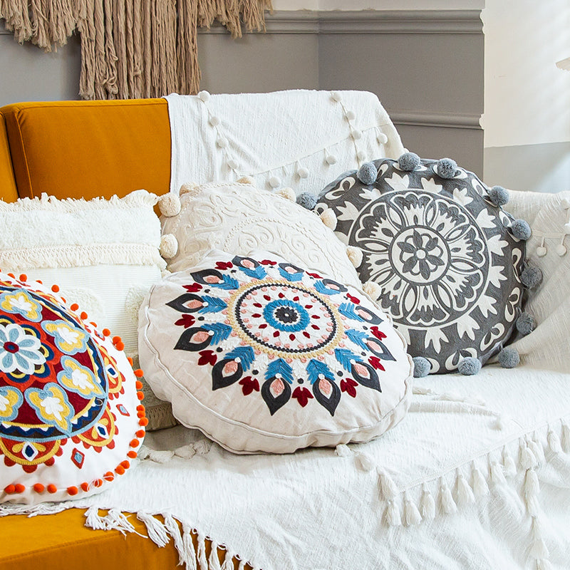 Global Artisan Handmade Boho Round Tassel Throw Pillows - Harmony Gallery