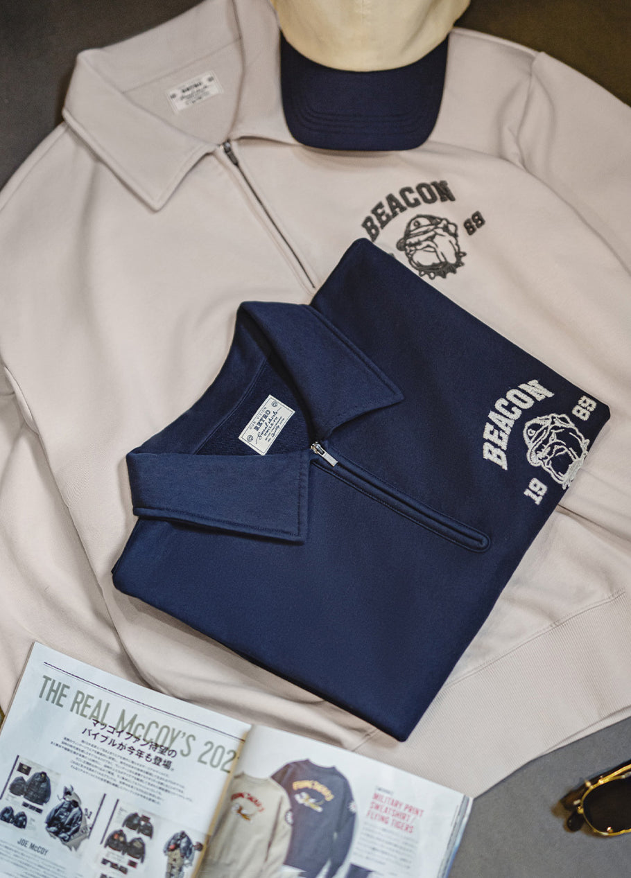 American Retro Three-Dimensional Embroidery Half-Zip Pullover Polo Men's Sweater - Harmony Gallery