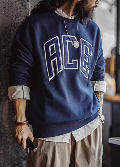 American Letter Embroidered College Thickened Velvet Warm Men's Sweater - Harmony Gallery