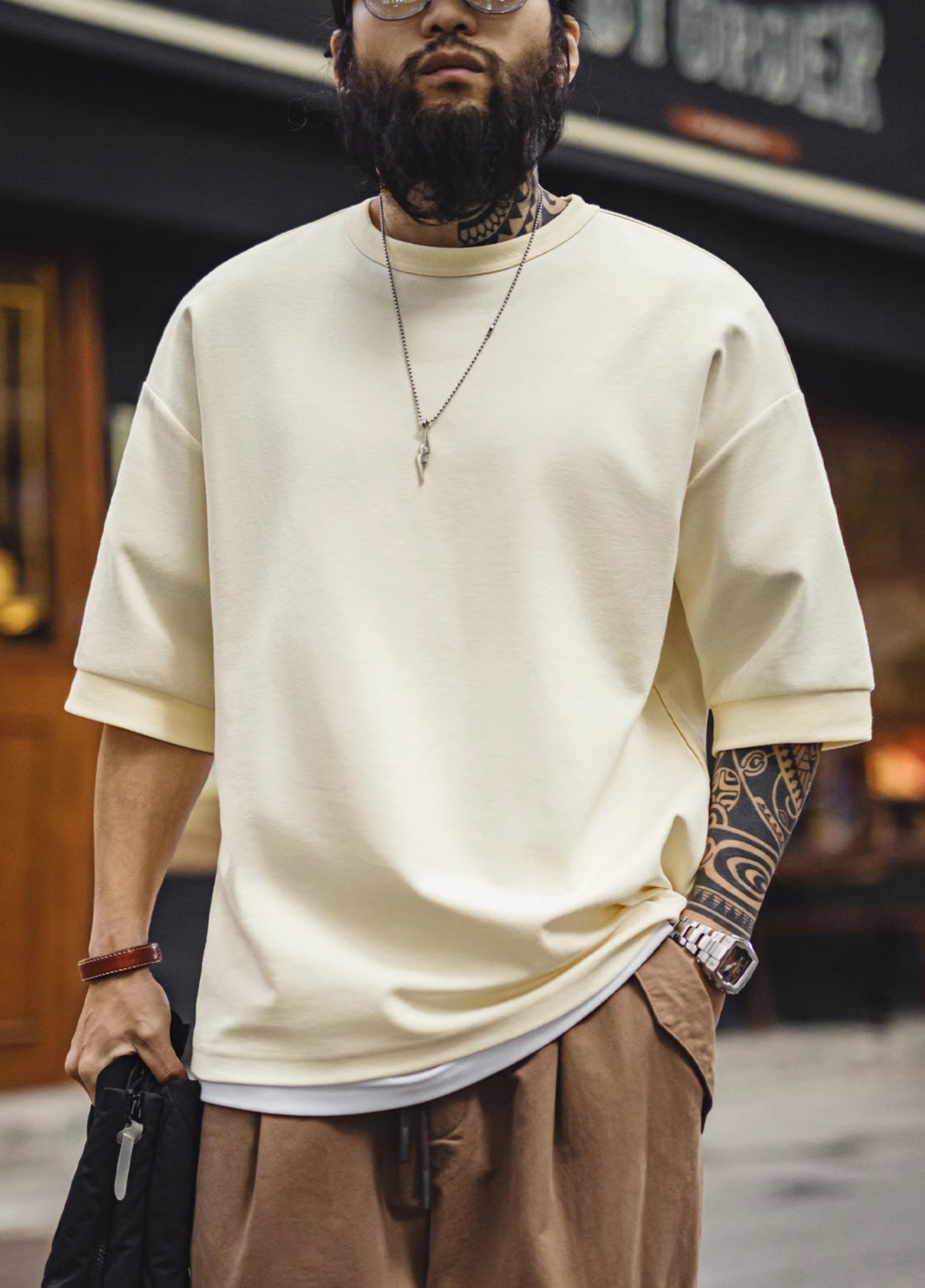 American Casual City Boy Drop Shoulder Half-Sleeved Oversized Men's T-Shirt - Harmony Gallery