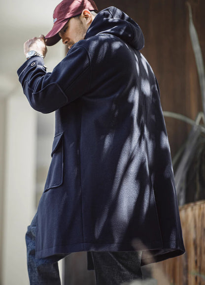 American Retro Horn Button Woolen College Long Coat Men's Jacket - Harmony Gallery
