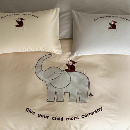 Cute Cartoon Elephant Baby Cotton Four-Piece Bed Set - Harmony Gallery