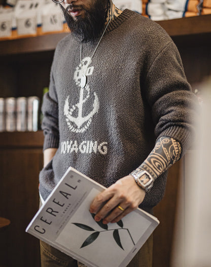 American Retro Knitted Anchor Jacquard Vintage Pullover Men's Sweater - Harmony Gallery