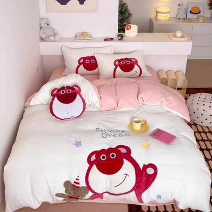 Disney Cartoon Winter Coral Velvet Warm Four-piece Bed Set - Harmony Gallery