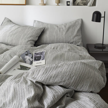 Premium Black and White Striped Textured Bedding Pure Cotton Four-Piece Bed Set - Harmony Gallery