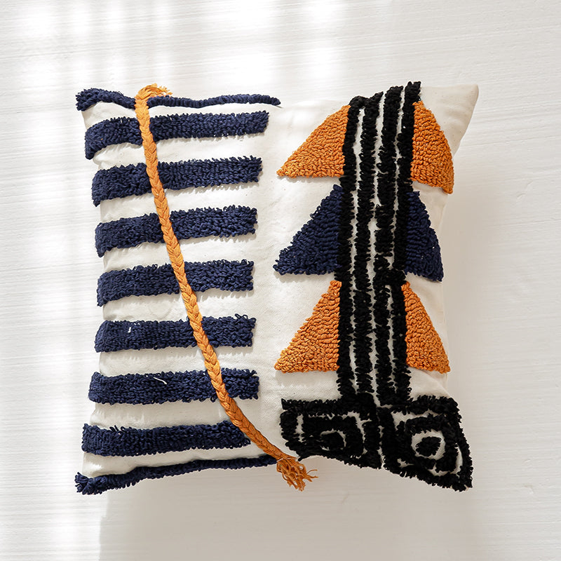 Artisanal Abstract Geometric Navy and Orange Throw Pillow - Harmony Gallery