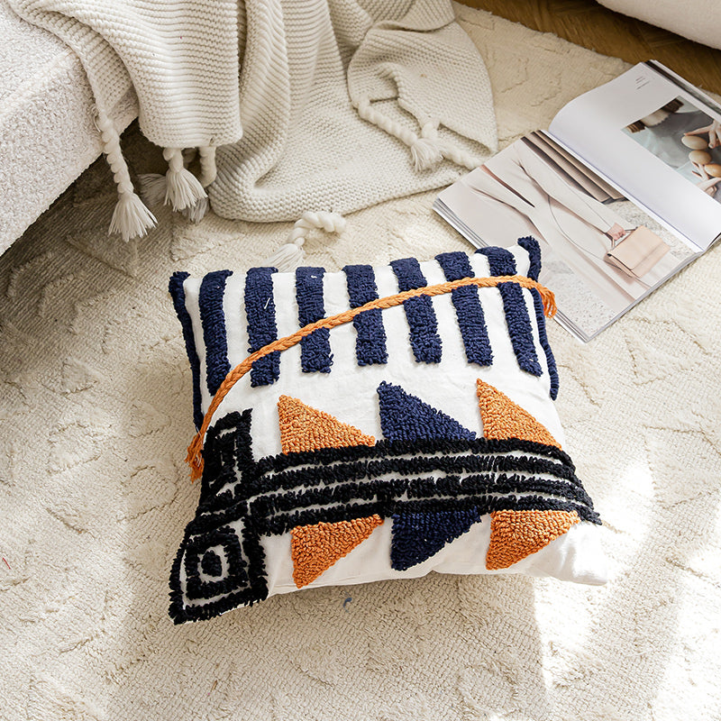 Artisanal Abstract Geometric Navy and Orange Throw Pillow - Harmony Gallery