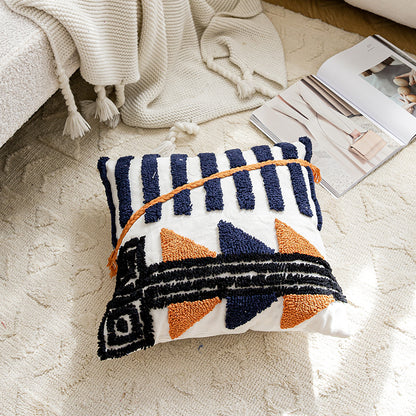 Artisanal Abstract Geometric Navy and Orange Throw Pillow - Harmony Gallery