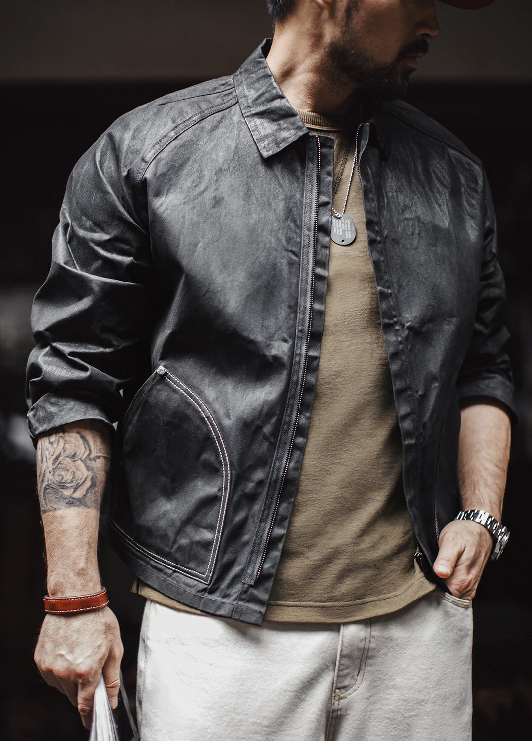 American Lack Wax Color Blocked Bright Stitching Hunting Short Rugged Men's Jacket