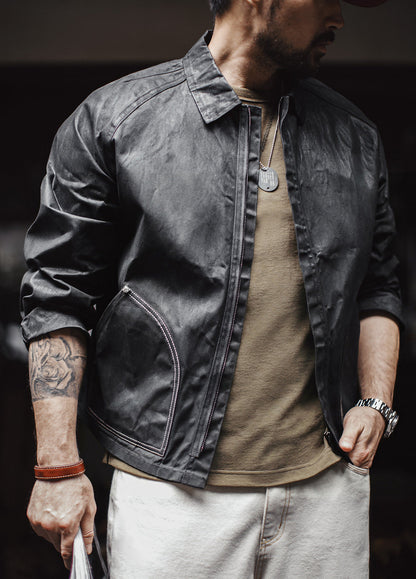 American Lack Wax Color Blocked Bright Stitching Hunting Short Rugged Men's Jacket