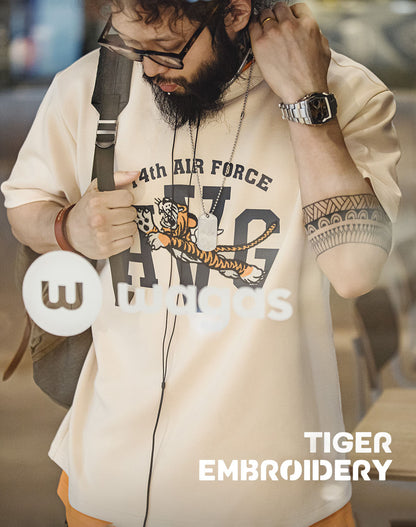American Flying Tigers Embroidered Letter Printed Men's T-Shirt - Harmony Gallery