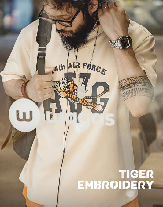 American Flying Tigers Embroidered Letter Printed Men's T-Shirt - Harmony Gallery