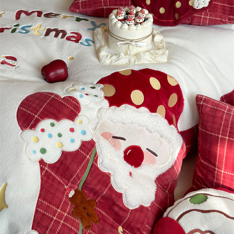Christmas Wool Milk Velvet Four-Piece Winter Thick Warm Bed Set - Harmony Gallery