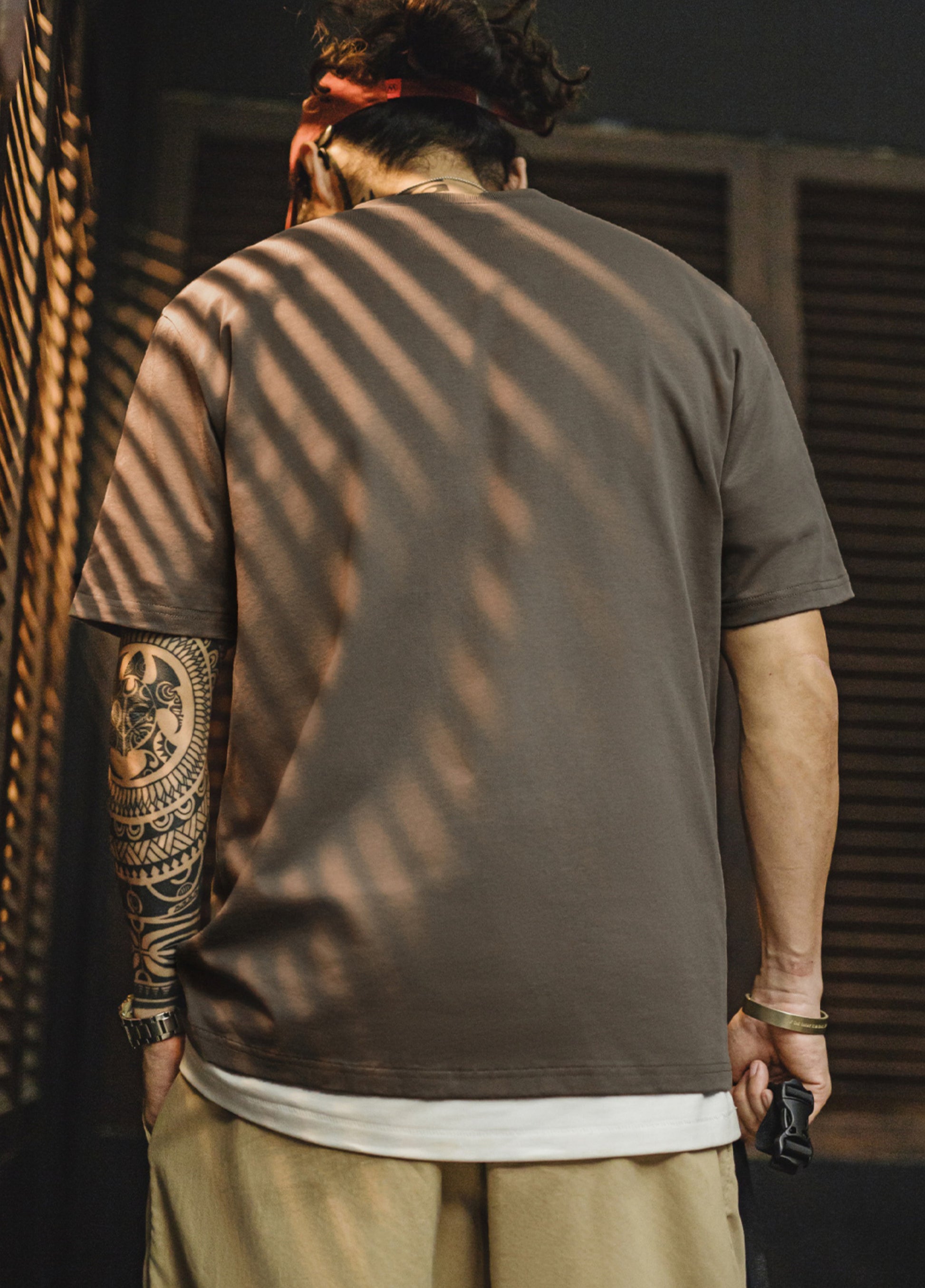 American Retro Military Pocket Ribbed Collar Physical Training Men's T-Shirt - Harmony Gallery