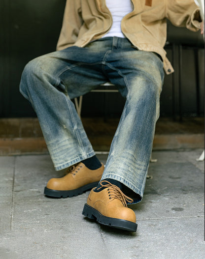 Derby Big Head Workwear Low-Top Yellow Leather Men's Dress Shoes - Harmony Gallery