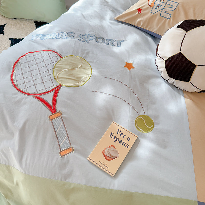Children's Cartoon Football Boy Pure Cotton Washed Four-Piece Bed Set - Harmony Gallery