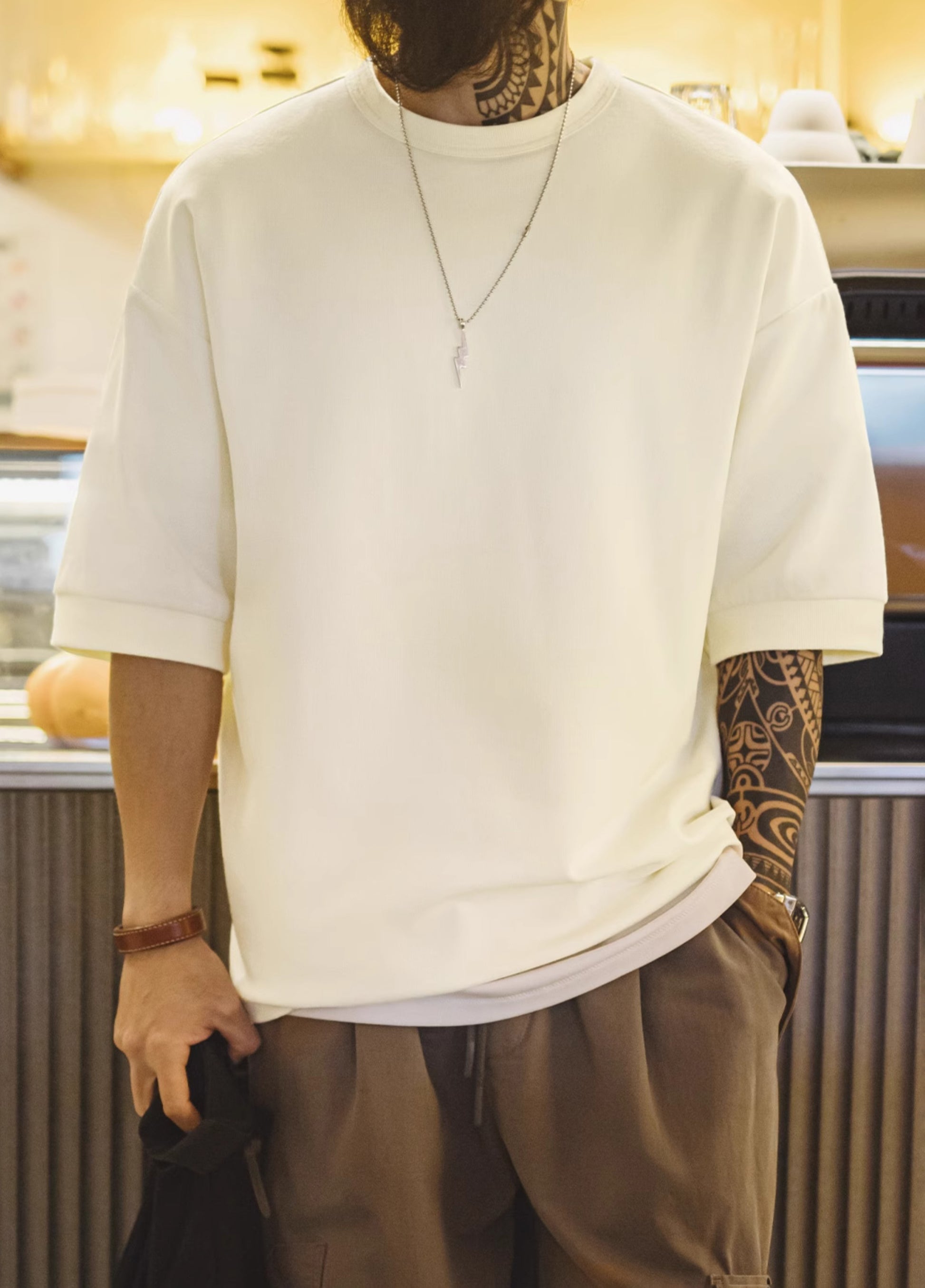 American Casual City Boy Drop Shoulder Half-Sleeved Oversized Men's T-Shirt - Harmony Gallery