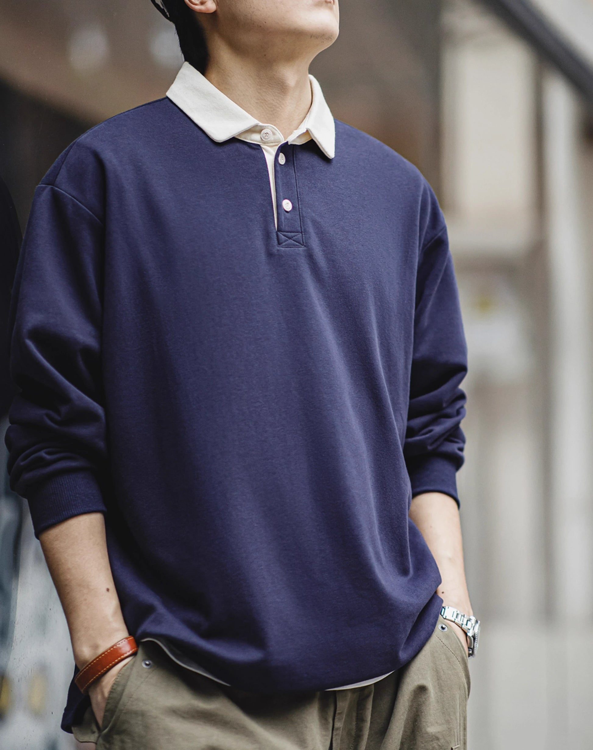 American Retro Knitted Contrast Polo College Men's Sweater - Harmony Gallery