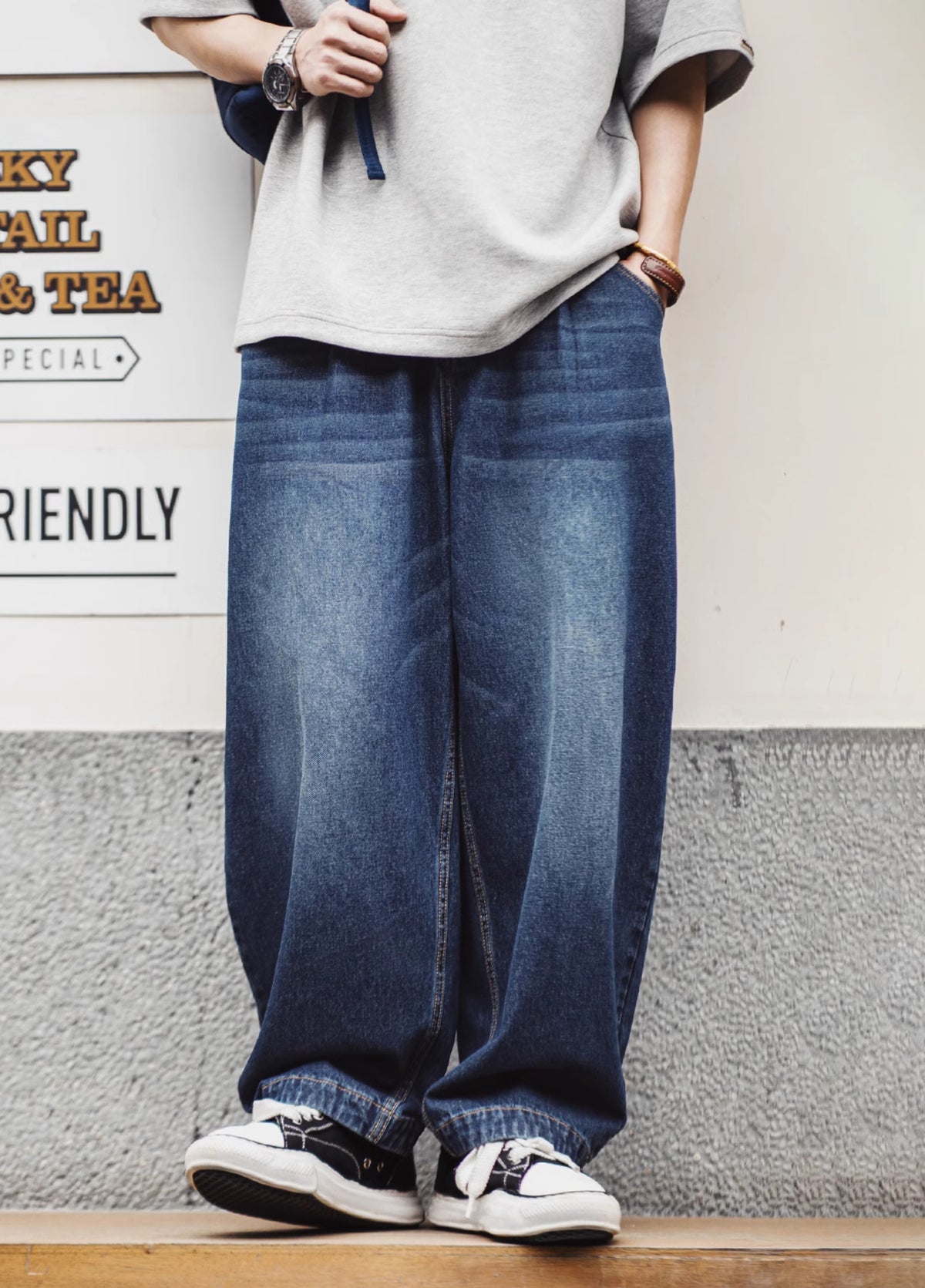 American Retro Washed Denim Oversize Cat Whisker Men's Jeans - Harmony Gallery