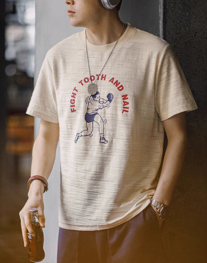 American Retro Printed Contrast Color Letters Bamboo Men's T-Shirt - Harmony Gallery