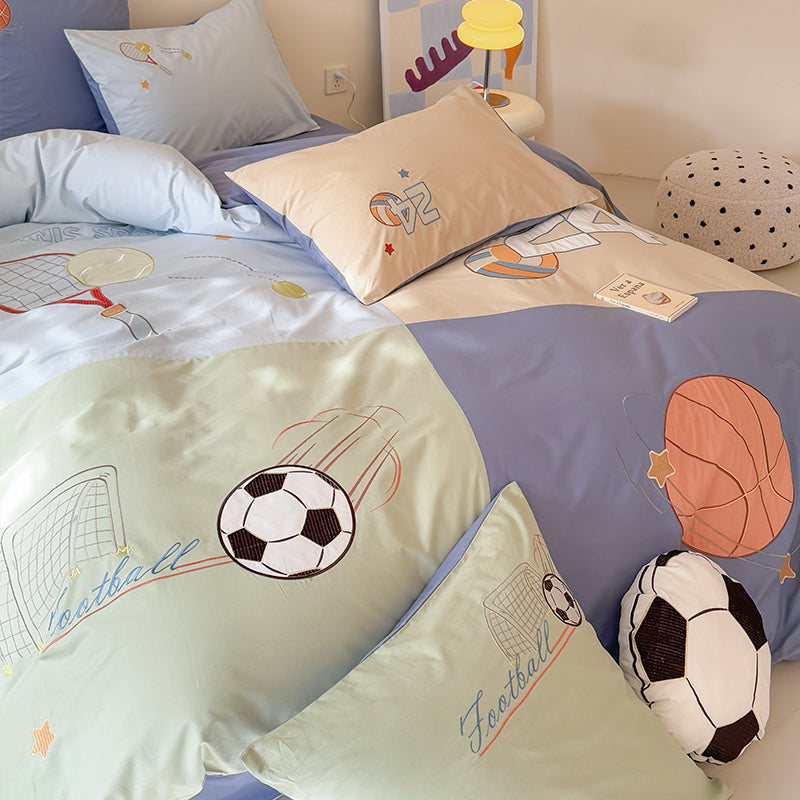 Children's Cartoon Football Boy Pure Cotton Washed Four-Piece Bed Set - Harmony Gallery