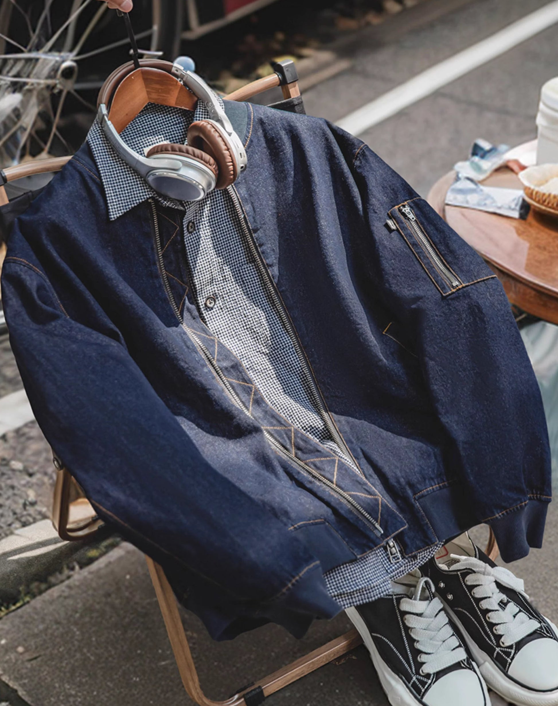 American Retro Denim Washed MA1 Bomber Baseball Men's Jacket - Harmony Gallery