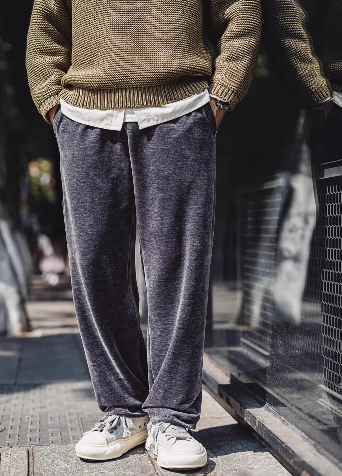 American Retro Double-Sided Snowflake Velvet Drape Sweatpants Warm Men's Trousers - Harmony Gallery