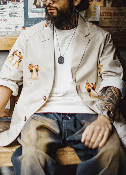 American Flat-Collar Blazer Printed Pure Cotton Suit Leisure Men's Coat