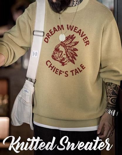 American Retro Linen Letter Contrast Color Pullover Knit Men's Sweater - Harmony Gallery