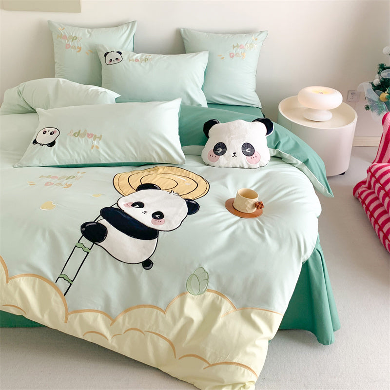 Cute Small Panda Pure Cotton Washed Four-Piece Bed Set - Harmony Gallery