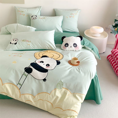 Cute Small Panda Pure Cotton Washed Four-Piece Bed Set - Harmony Gallery
