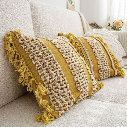 Golden Boho-Chic Tassel Vibrant Textured Decorative Throw Pillows - Harmony Gallery