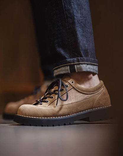 American Retro Dune Short Face Low Top Round Head Leather Men's Dress Shoes - Harmony Gallery