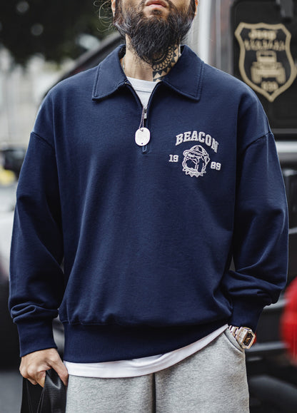 American Retro Three-Dimensional Embroidery Half-Zip Pullover Polo Men's Sweater - Harmony Gallery