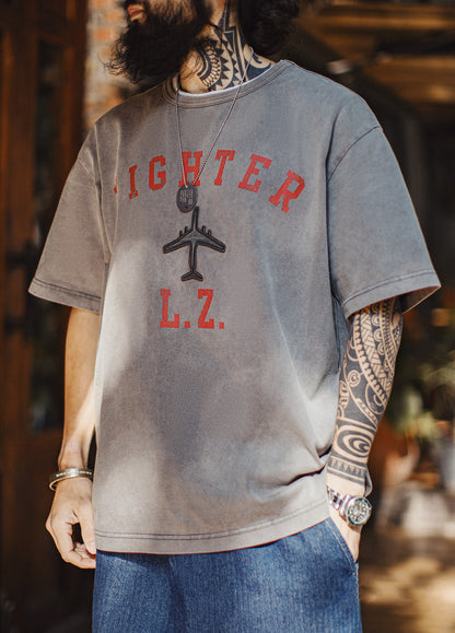 American Retro Heavyweight Embroidered Print Oversized Men's T-Shirt