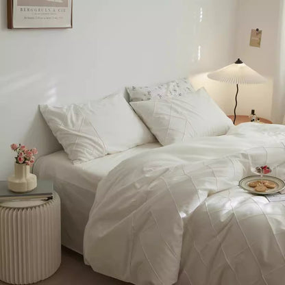 Nordic Rhombus Light Luxury Washed Cotton Four-Piece Bed Set - Harmony Gallery